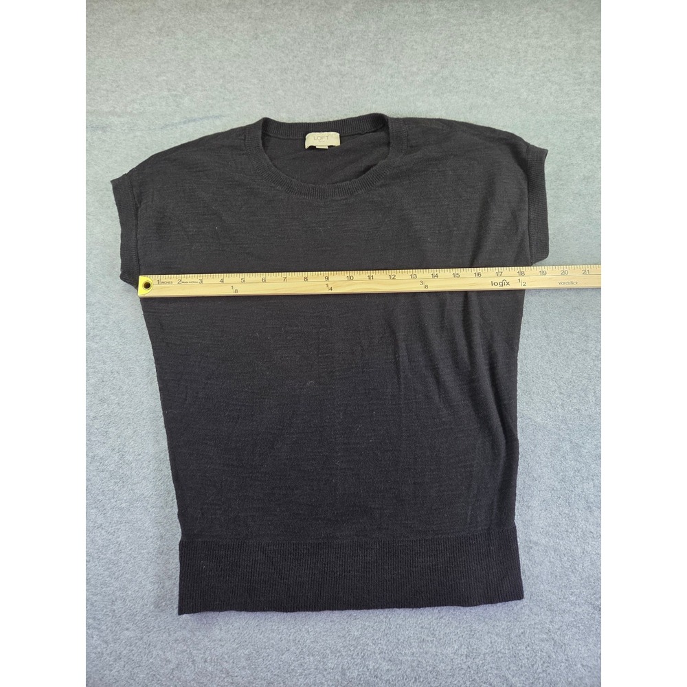 LOFT Womens Cap Sleeve Knit Sweater Top Small Black Minimalist